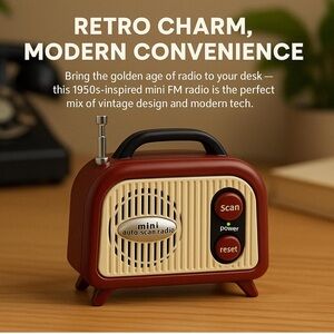 Vintage Mini FM Radio – Portable Retro-Style Radio with Auto Scan – NEW in box